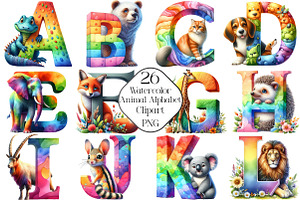 Watercolor Animal Alphabet Clipart, an Illustration by CraftArtStudio