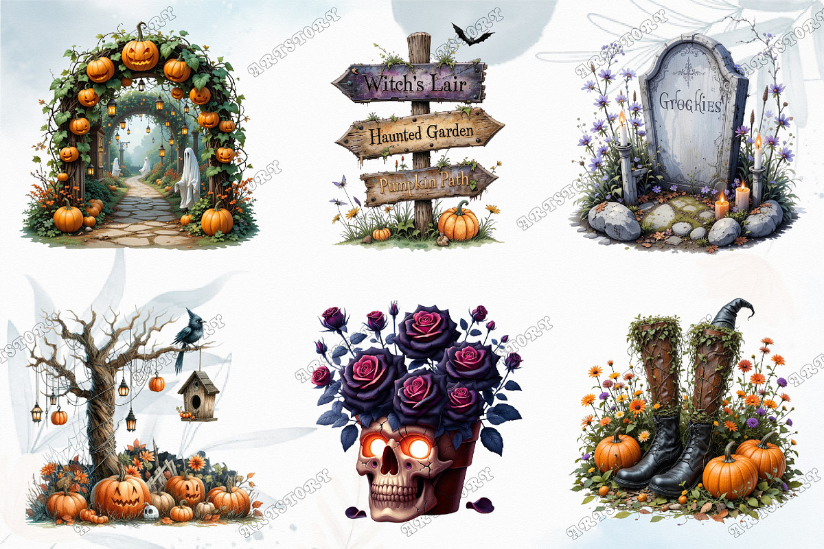 Watercolor Halloween Garden Clipart, a Graphic by designcity5 (Photo 2 of 5)