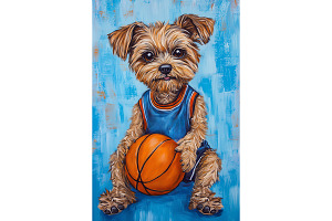 Basketball Yorkipoo Dog Art Print, an Animal Illustration by Art Paradise Studios