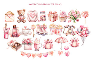 Watercolor Valentine's Day Clipart.