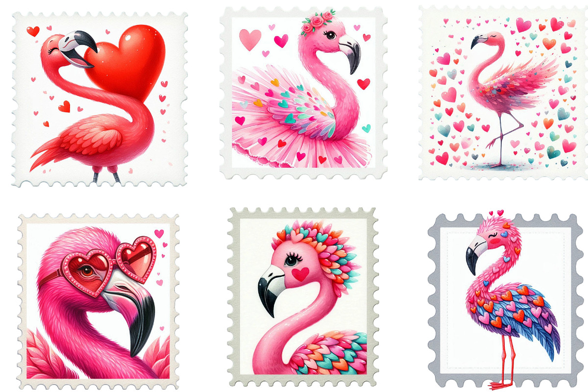 Valentine's Flamingo Postage Stamp, an Illustration by Designking (Photo 2 of 5)