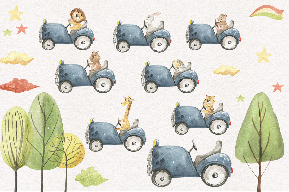 Animals in the car, an Illustration by Love Watercolor Store (Photo 11 of 15)