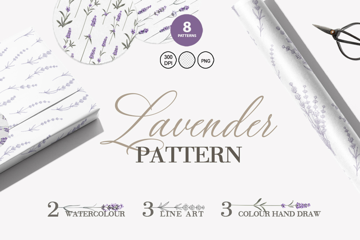 Lavender pattern.Watercolor, lineart, a Pattern Graphic by Kotkoa (Photo 1 of 8)