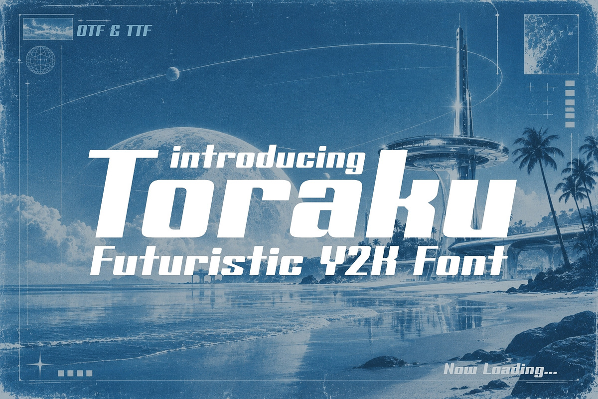 Toraku - Futuristic Y2K Display, a Sans Serif Font by HipFonts (Photo 1 of 9)