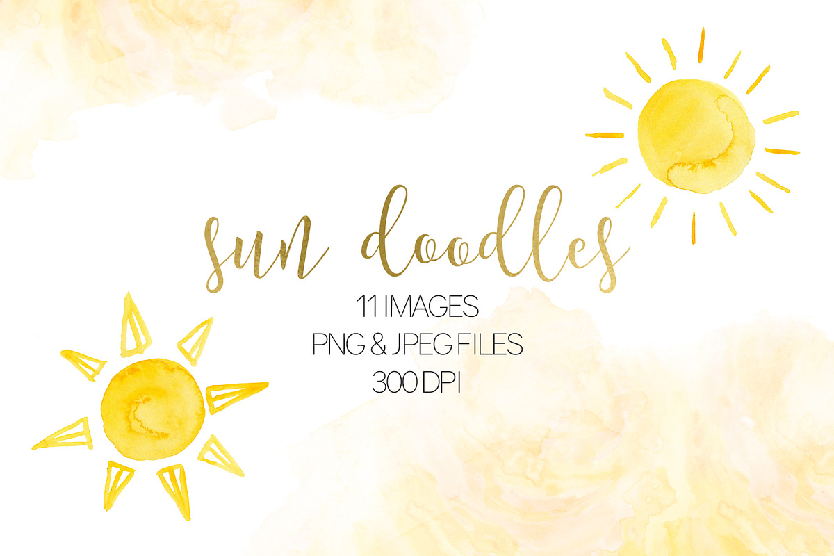 Watercolor Sun Doodles, a Graphic by TigerlilyDesignCo (Photo 1 of 2)