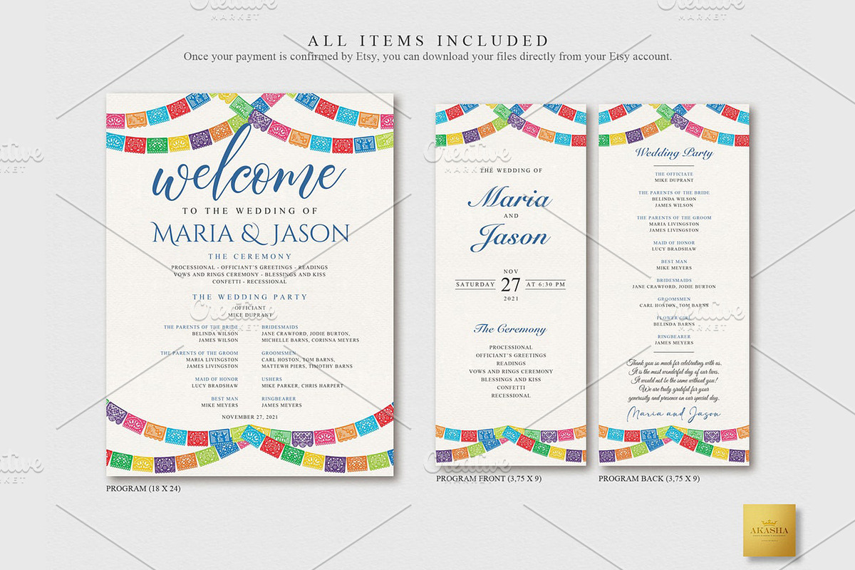 Mexican Wedding Program | CANVA, a Stationery Template by Creative Market (Photo 3 of 6)