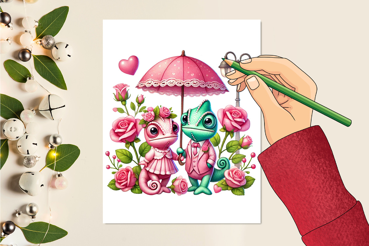 Valentine Cute Chameleon Clipart, a Seasonal Illustration by Craft Nest (Photo 4 of 5)