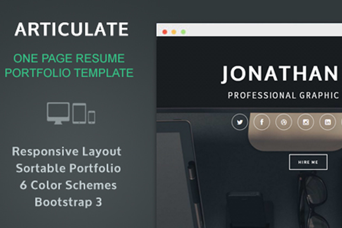 Articulate:Resume Portfolio, a Bootstrap Template by Authentic Goods Co.