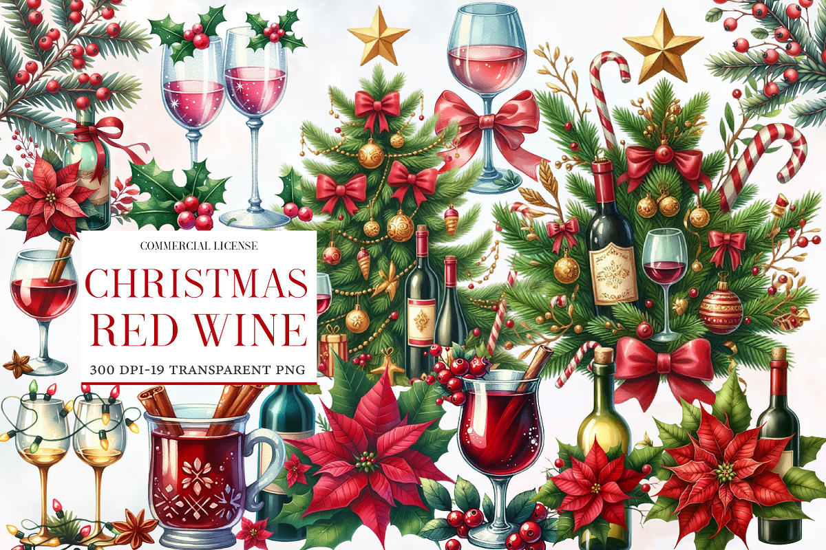Christmas Red Wine Clipart, an Illustration by Designworld (Photo 1 of 6)