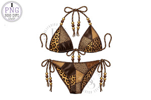 Leopard Print Patchwork Bikini PNG, a Work Illustration by Black Bird Studio