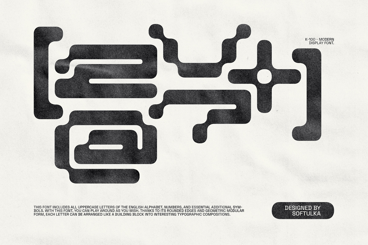 K-100 Font a Pixelated Modular Font, a Sans Serif Font by softulka (Photo 3 of 7)