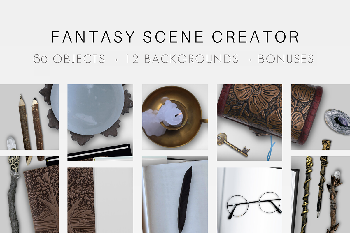 Fantasy Writers Desk Scene Creator, a Books & Magazine Mockup by Storyteller Design (Photo 1 of 9)