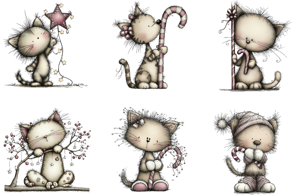 Whimsical Christmas Cat Clipart, an Illustration by CraftArtStudio (Photo 2 of 6)