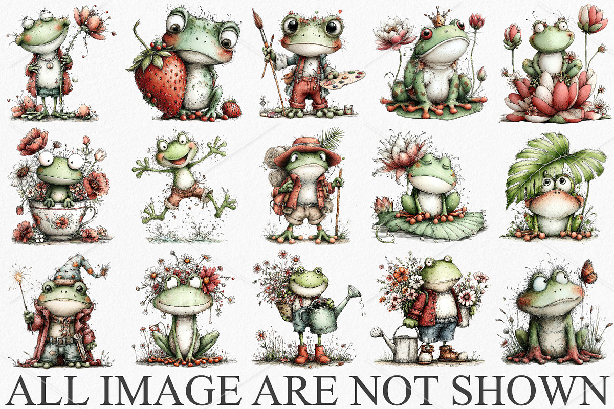 Watercolor Frog Clipart Bundle, an Illustration by Canvas Craft (Photo 3 of 7)