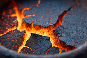 Molten lava glowing through cracked volcanic rock, a Wallpaper Photo by AlyaAnd