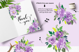 Purple Watercolor Flowers Clip Art