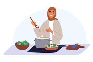 Young Arab woman in national Muslim, a Food Illustration by Vectorbuum