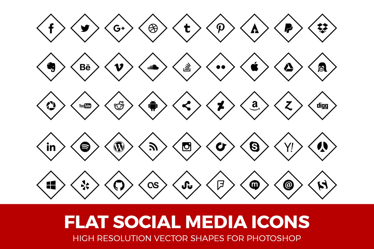 Social Media Icons Diamond Line Blk, an Icon by Design Bits