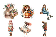 Girls with Fall Flowers Clipart, an Illustration by DreamArtGraphic (Thumbnail 3 of 5)