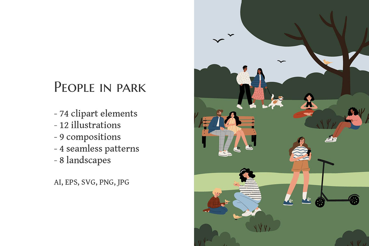 People in park Illustration clipart, a Seasonal Illustration by LyubovZaytseva (Photo 2 of 21)