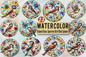 Stained Glass Sparrow Bird Wind Spin, an Illustration by SVGArt