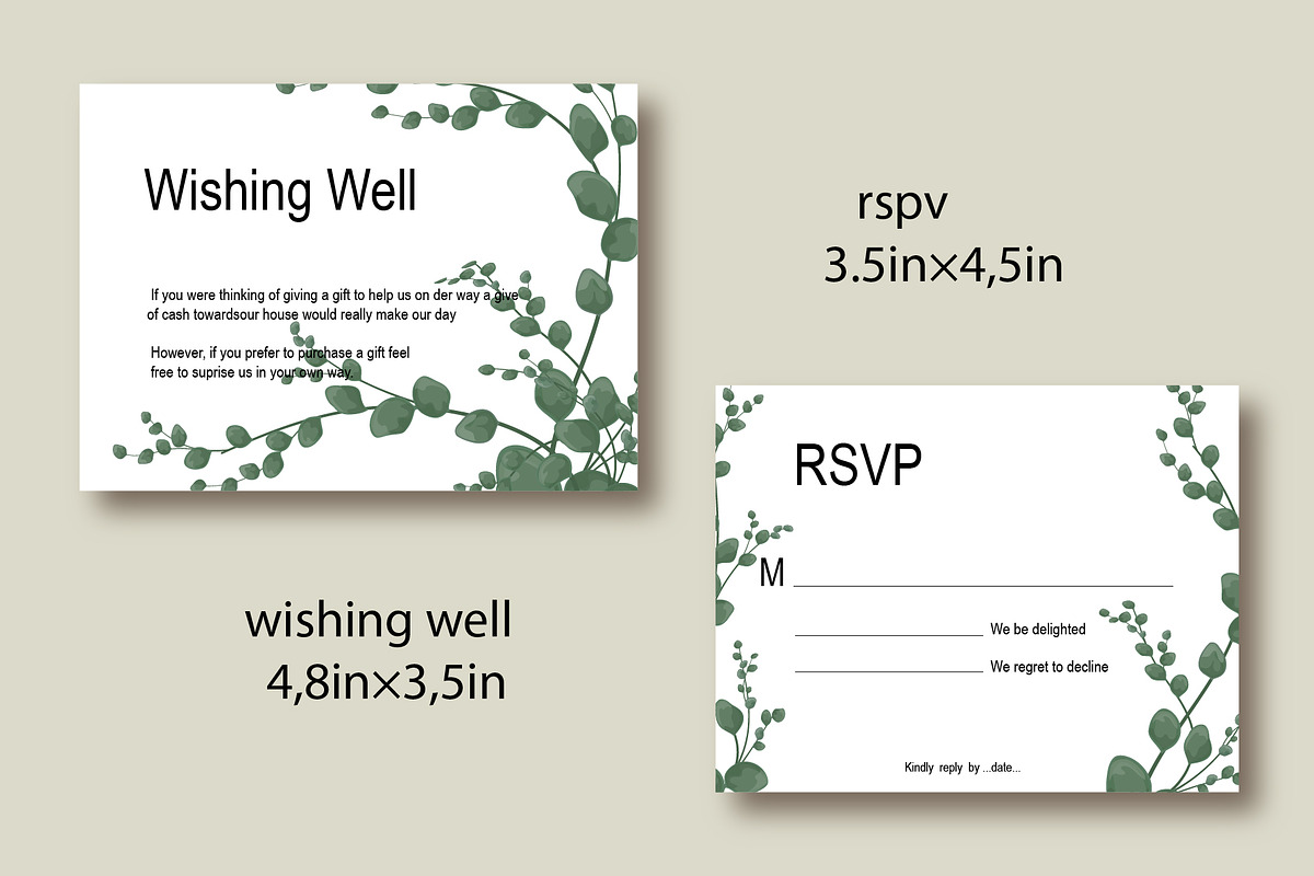 Invitations with eucalyptus leaves, an Invitation Template by Digital illustration shop (Photo 3 of 5)