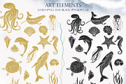 Ocean Watercolor & Gold Collection, a Decorative Illustration by InstaDesignPro (Thumbnail 9 of 13)