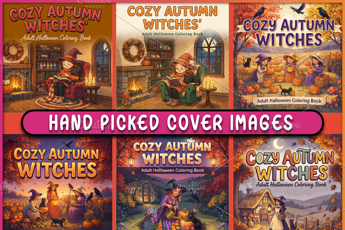 Cozy Autumn Witches Adult Coloring, a Seasonal Illustration by Ink Gallery (Photo 3 of 4)