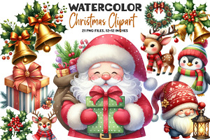 Watercolor Christmas Clipart, an Illustration by DreamArtGraphic