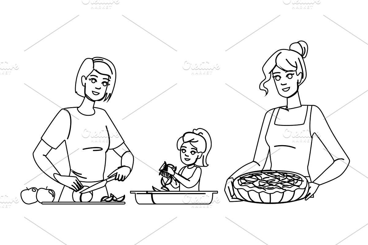 dessert baking apple pie vector, a Person Illustration by pikepicture
