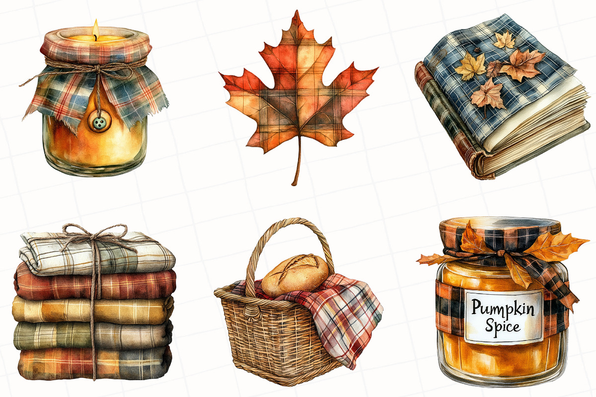 Watercolor Plaid Autumn Clipart, an Illustration by OK Design (Photo 3 of 5)