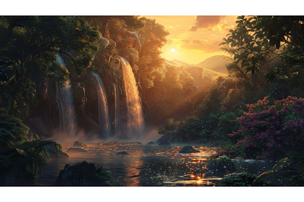 Lush Forest Landscape With Cascading, a Nature Photo by Goinyk