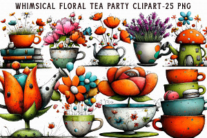 Whimsical Floral Tea Party Clipart, an Illustration by Libby Wishes