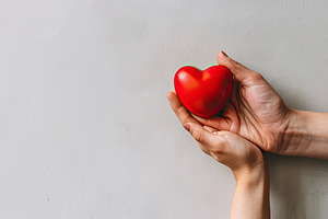 Female's hand holding red heart agai, a Photo by LOGOCREATIVE