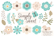 Aqua Vector Flowers Clipart, an Illustration by Amanda Ilkov (Thumbnail 1 of 4)