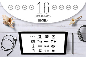 Hipster Icons Set, Simple Style