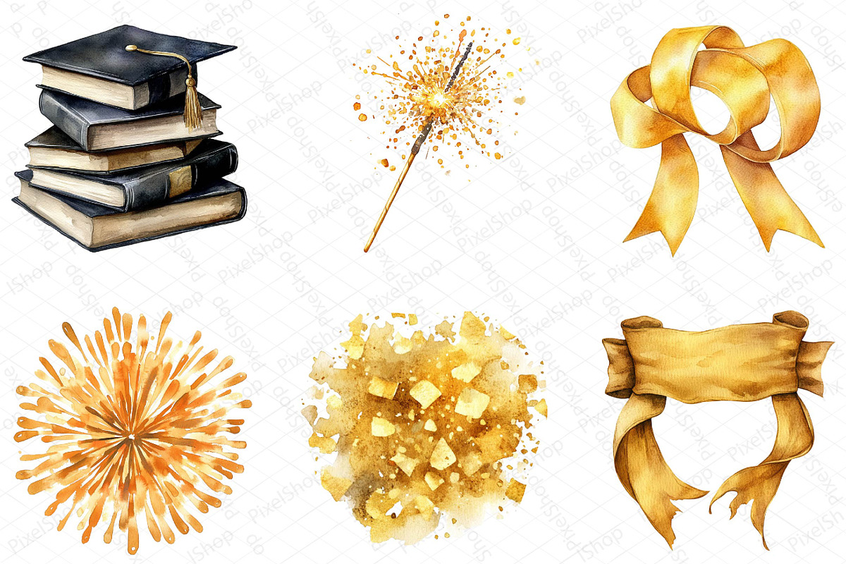 Watercolor Black & Gold Graduation D, an Illustration by DreamPrint404 (Photo 4 of 7)