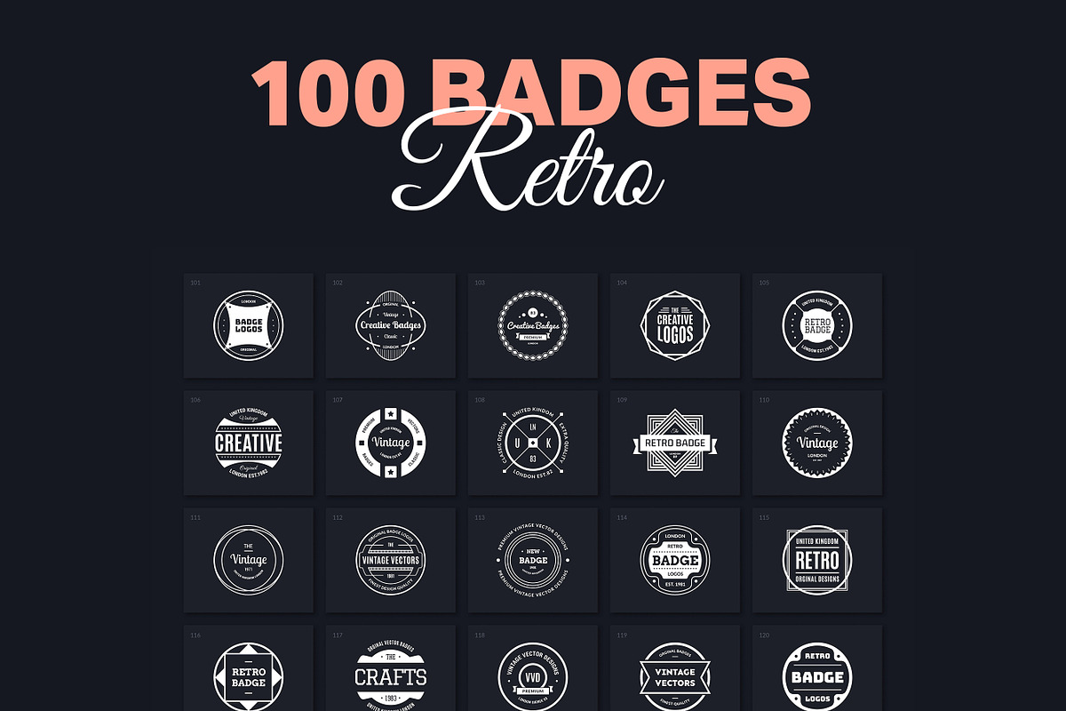 100 Retro Badges Vol. 2, a Branding & Logo Template by Amito Vectors (Photo 1 of 6)