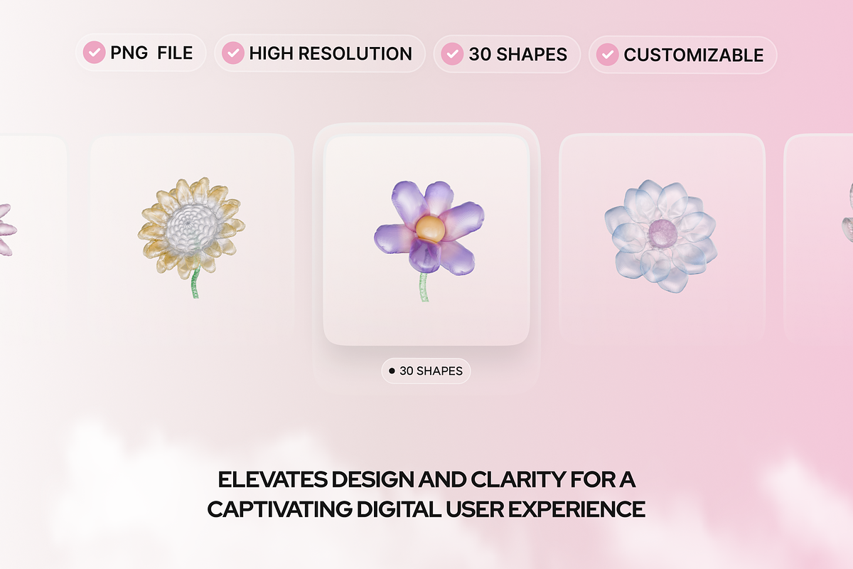 3D Plastic Flowers Illustration, an Object Graphic by Illustrava (Photo 5 of 7)