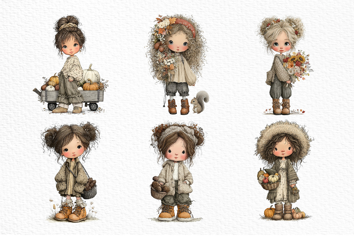 Whimsical Fall Autumn Girls Clipart, a Seasonal Illustration by Craft Nest (Photo 4 of 6)