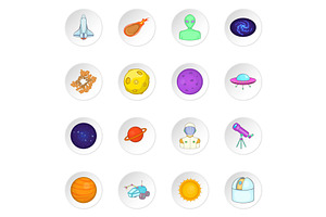 Space Icons Set, Cartoon Style