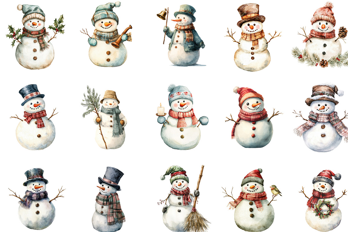 Old Vintage Christmas Snowman Bundle, an Illustration by Designking (Photo 2 of 5)