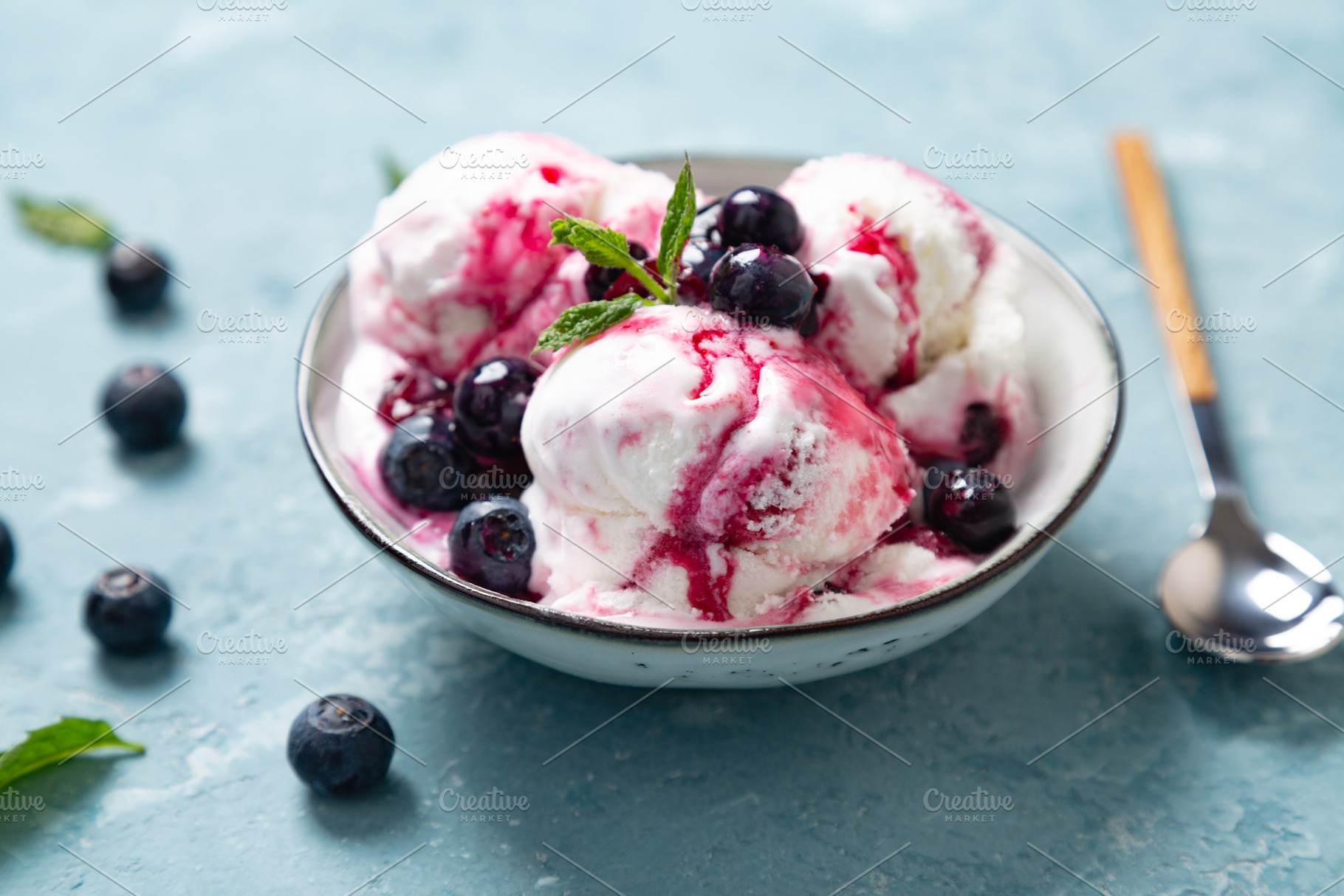 Homemade yogurt and blueberry ice cream with natural blueberry s, a Food & Drink Photo by asife