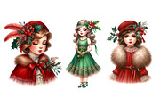 1920 Coquette Christmas Girls Clipar, an Illustration by Designworld (Thumbnail 4 of 5)