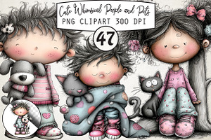 Cute Whimsical People and Pets Bundl, an Illustration by RobertsArt