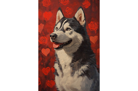 Husky Painting Red Roses Wall Art