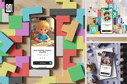 Phone Screen with Kids App Mockup