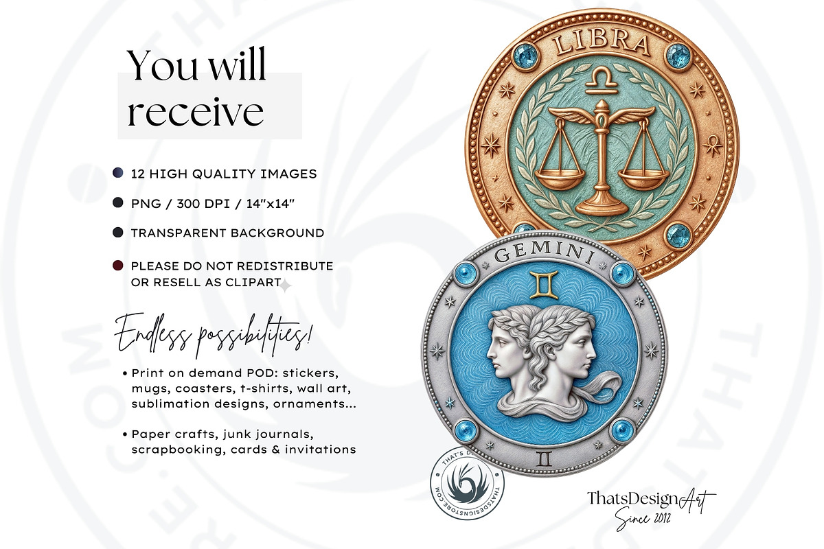 Renaissance Zodiac signs horoscope, a Decorative Illustration by ThatsDesignArt (Photo 2 of 10)