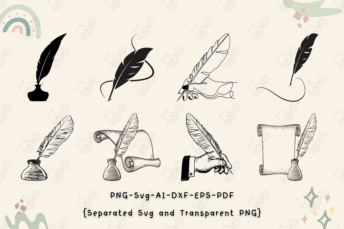 Feather Pen, Feather Pen SVG Inkwell, an Illustration by Cheerful World