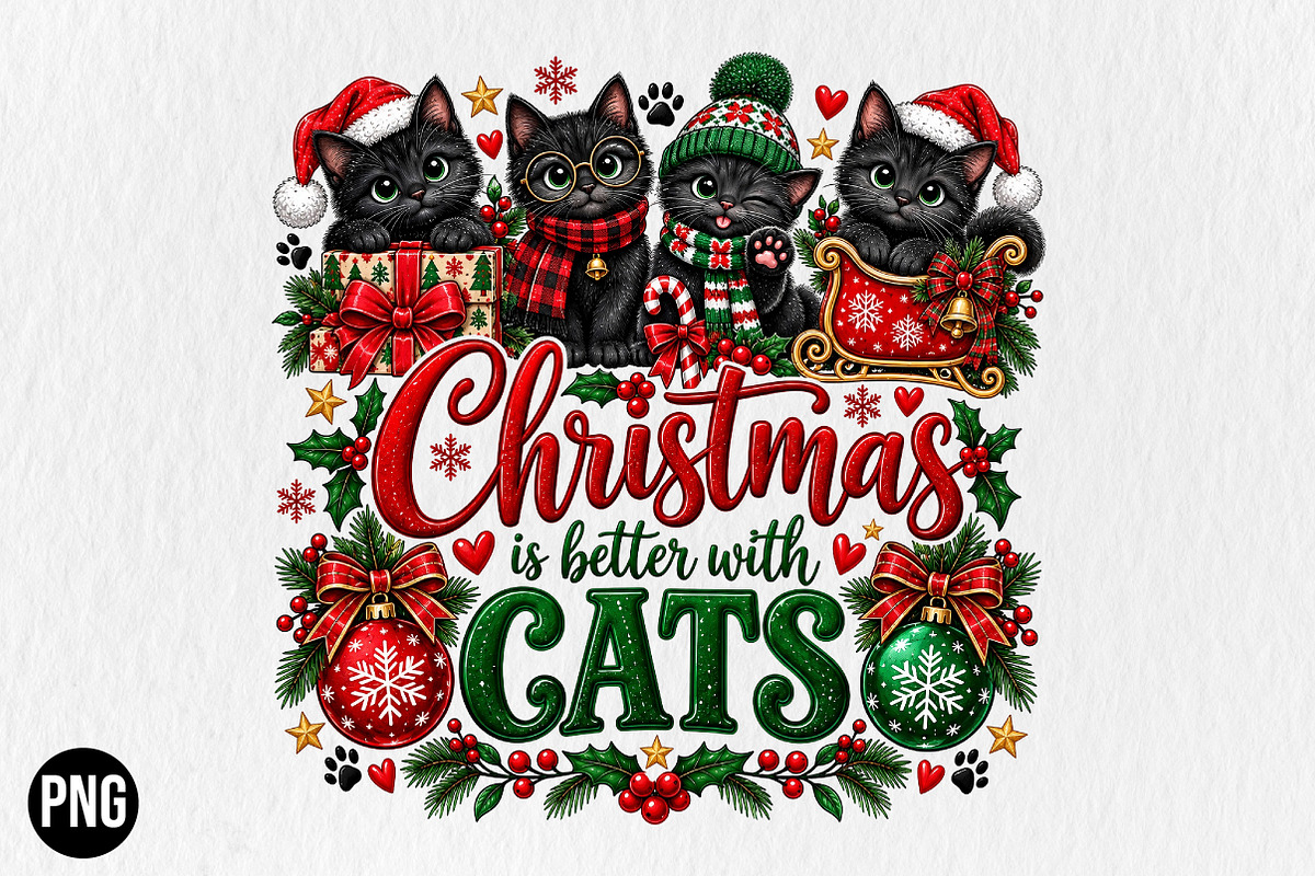 Christmas is Better Black Cats PNG, a Seasonal Illustration by CraftArtStudio (Photo 1 of 4)
